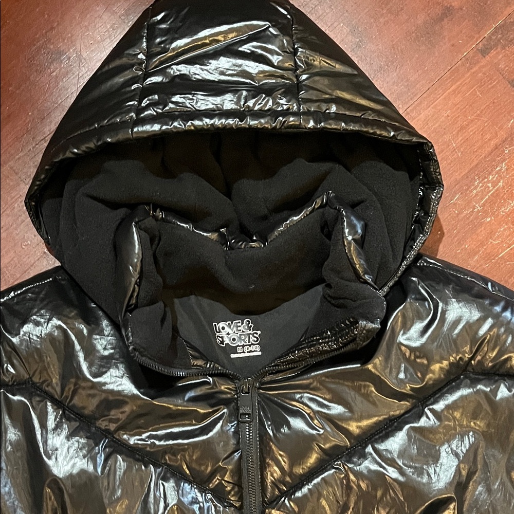 Love & Sports Glossy Black Puffer Jacket - Shiny Finish - Picture 3 of 13